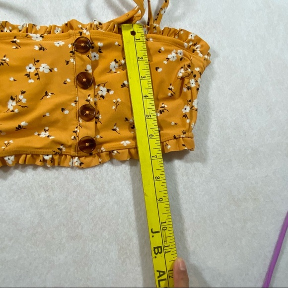 Xhiliration Cropped Top Swim Top Mustard Small floral Print Ruffled biki… - Picture 10 of 11